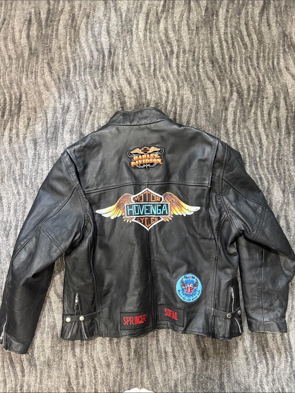 Harley-Davidson Black Leather Jacket with Colorful Back Patches